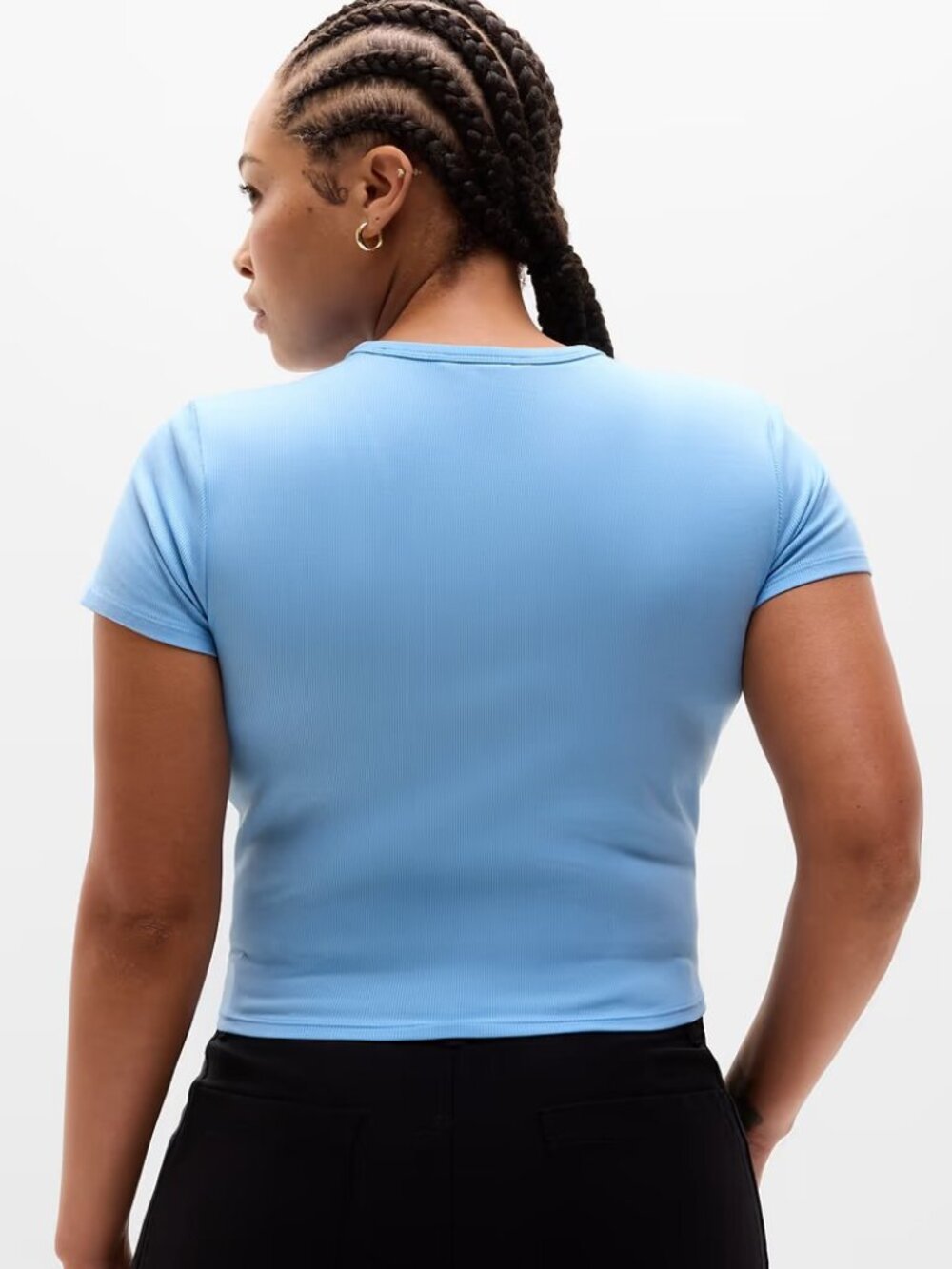 New Athleta L Signature Rib Crop Tee Breeze Blue Large Regular - Picture 6 of 8